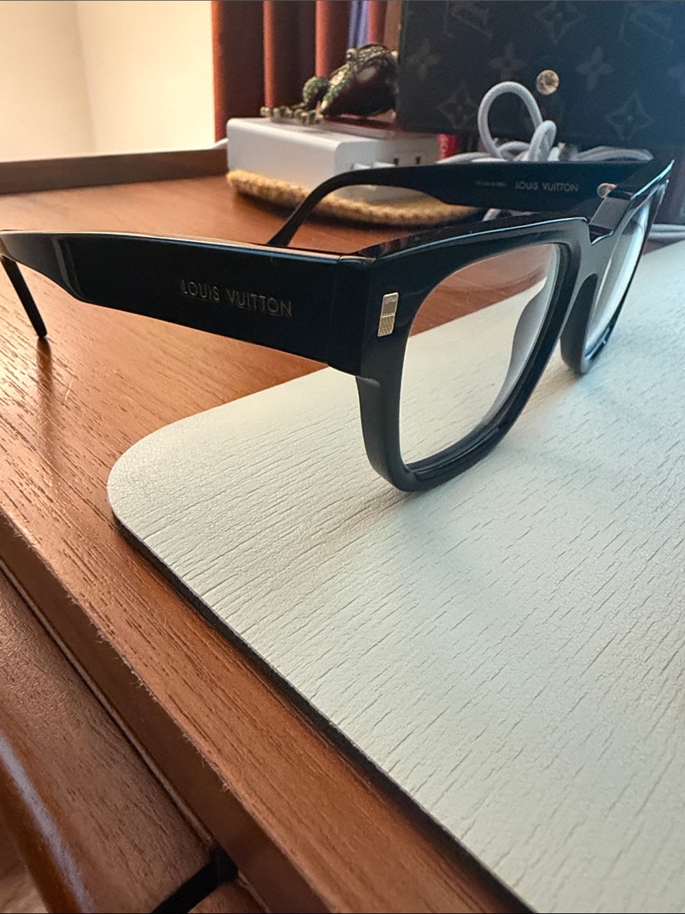 Louis Vuitton LV Escape Square Anti-Blue Light Glasses featuring thick temples.